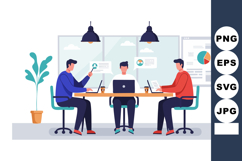 Business meeting with three colleagues discussing charts and Product Image 1