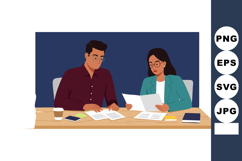 Two professionals collaborating over documents in office env Product Image 1
