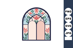 Stained glass window with floral pattern and soft pastel col Product Image 1