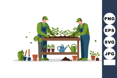 Gardeners Growing Plants Caring for Greenery in Outdoor Gard Product Image 1