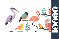 Colorful wild birds collection including flamingo heron owl Product Image 1