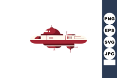 Retro futuristic red and white flying saucer spaceship vecto Product Image 1