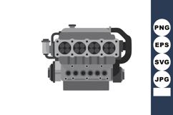 Car engine detailed vector illustration in grayscale mechani Product Image 1