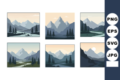 Mountain landscape set with river and pine trees in pastel c Product Image 1