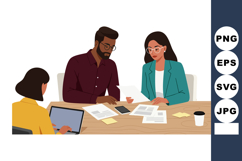 Diverse group collaborating on documents at office table wit Product Image 1