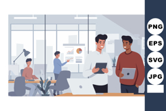 Two Men Collaborating in Modern Office with Laptop and Table Product Image 1