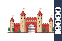 Medieval castle fortress with red brick walls and towers vec Product Image 1