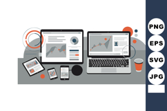 Digital workspace with laptop tablet smartphone and coffee c Product Image 1