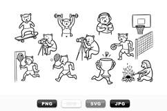 Hand Drawn Animal Sports Characters Vector Set Product Image 1