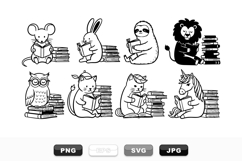 Hand Drawn Reading Animals Clipart Bundle Set Product Image 1