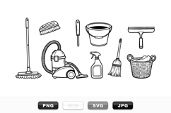 Hand Drawn Cleaning Tools Vector Clipart Set Product Image 1