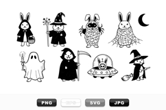 Hand Drawn Halloween Bunny Clipart Bundle for Crafts Product Image 1