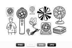 Hand Drawn Electric Fan Vector Clipart Set Product Image 1