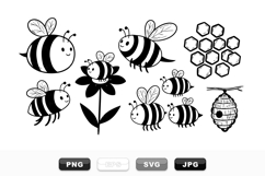 Hand Drawn Cute Bee Clipart and Honeycomb Bundle Product Image 1