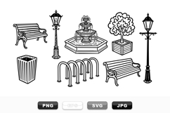 Vintage Park Bench Lantern Fountain Vector Bundle Product Image 1