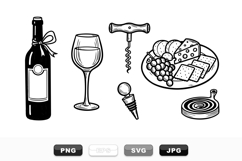 Hand Drawn Wine And Cheese Vector Clipart Set Product Image 1