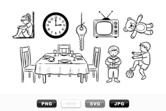 Hand Drawn Childhood Routine Sketch Clipart Set Product Image 1