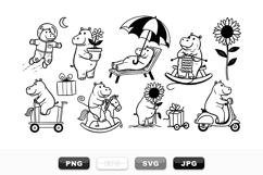 Cute Hippo Cartoon Vector Clipart Bundle Set Product Image 1