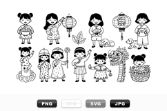 Asian Festival Kids Clipart Vector Bundle Set Product Image 1