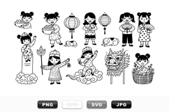Asian Festival Kids Clipart Vector Bundle for Crafts Product Image 1