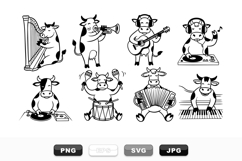 Cute Cartoon Cow Musician Vector Clipart Set Product Image 1