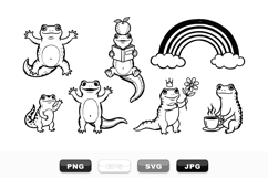 Hand Drawn Frog Clipart Set With Rainbow And Flowers Product Image 1