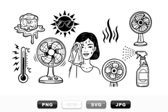 Hand Drawn Summer Cooling Fan and Heat Clipart Bundle Product Image 1