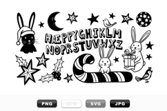 Hand Drawn Christmas Bunny Alphabet Clipart Set Product Image 1