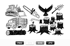 Hand Drawn Logging Tools And Vehicle Vector Set Product Image 1