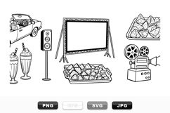 Hand Drawn Drive-In Movie Clipart Bundle Pack Product Image 1
