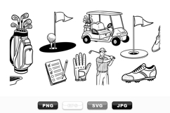 Hand Drawn Golf Equipment Vector Clipart Set Product Image 1