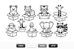 Hand Drawn Baby Animals In Box Vector Clipart Set Product Image 1