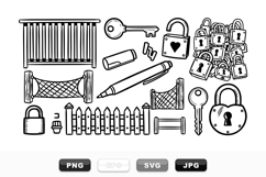 Hand Drawn Fence Lock And Key Vector Clipart Set Product Image 1