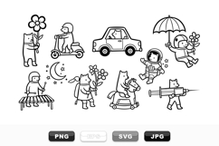 Hand Drawn Cat Adventure SVG Clipart Bundle Product Image 1