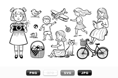 Vintage Kids Playtime Sketch Clipart Bundle Product Image 1