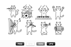 Hand Drawn Cat Musician Clipart Bundle Set Product Image 1