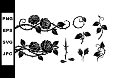 Rose flower silhouette decorative vector elements with leave Product Image 1