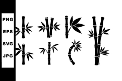 Bamboo stalks and leaves vector set simple black silhouettes Product Image 1