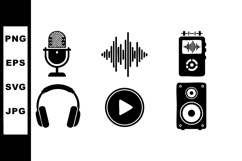 Audio microphone headphones music play button soundwave spea Product Image 1