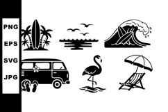Beach and Summer Vacation Vector Icons with Surfboards Flami Product Image 1
