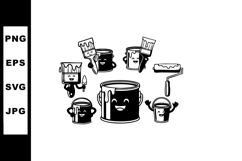 Smiling paint cans and brushes vector illustration with pain Product Image 1