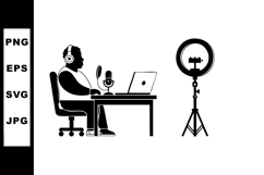 Podcast host recording studio setup with microphone laptop a Product Image 1