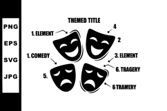 Comedy and Tragedy Theater Masks Black Silhouettes Vector Il Product Image 1