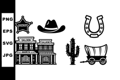 Wild West Sheriff Hat Saloon Cactus Wagon Horseshoe Vector I Product Image 1