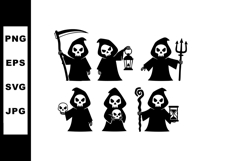 Grim Reaper Characters Holding Scythe Lantern Skull and Hour Product Image 1