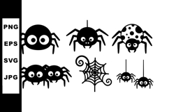 Cartoon spider collection with web and hanging spiders in si Product Image 1