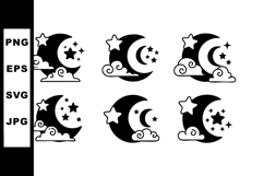 Black and White Moon Star Cloud Night Sky Vector Icons Colle Product Image 1