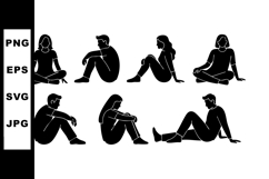 Silhouettes of men and women sitting in various relaxed pose Product Image 1