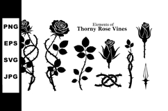 Thorny rose vines vector elements with leaves and flowers bl Product Image 1