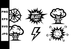 Explosion and blast icons set with atomic mushroom clouds an Product Image 1